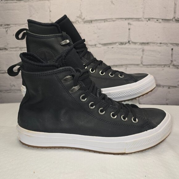 CONVERSE CHUCK TAYLOR ALL STAR WATERPROOF BOOT HI BLACK LEATHER SIZE 10.5 EUC - Picture 2 of 11